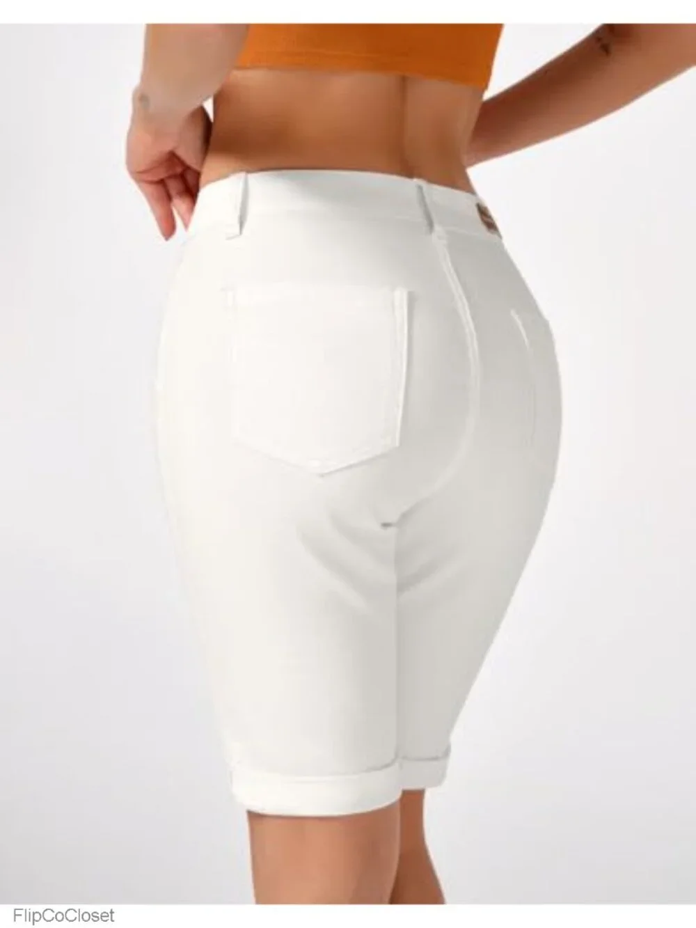 Stretchy Skinny Bermuda Shorts with Front Seam